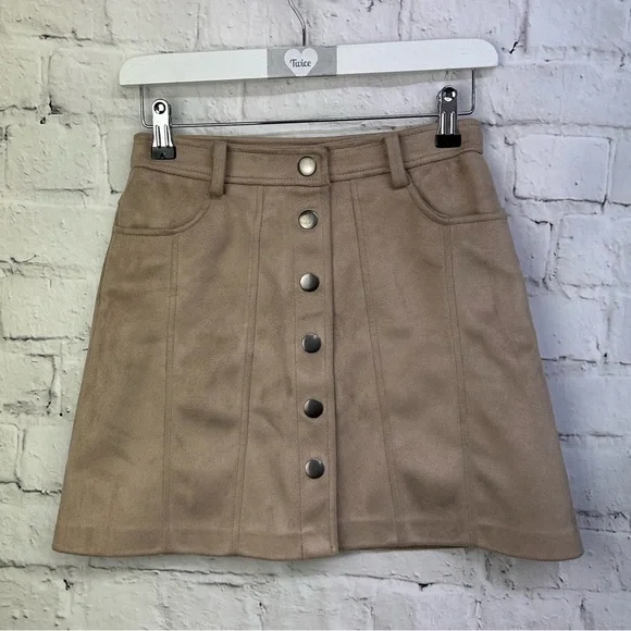ZARA Mocha faux suede button through skirt xs - Picture 1 of 3